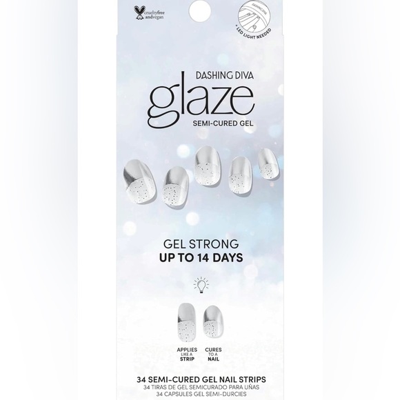 2 Dashing Diva Glaze Holiday Christmas Nail Strips- Silver Bells Yuletide Magic - Picture 7 of 11